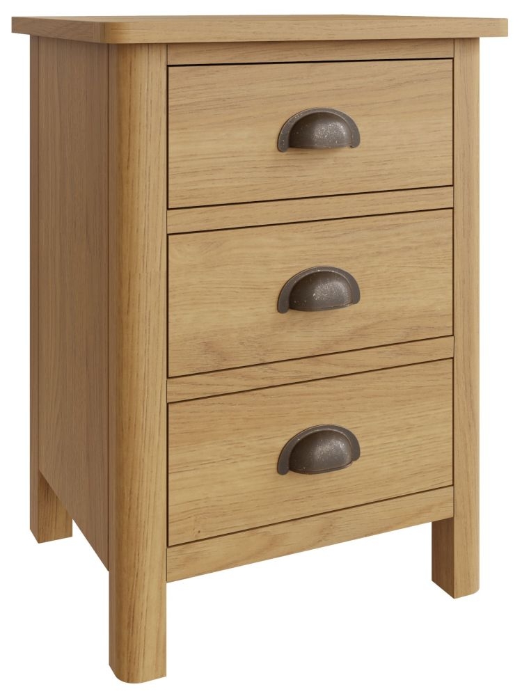 Product photograph of Hampton Rustic Oak 3 Drawer Bedside Cabinet from Choice Furniture Superstore.