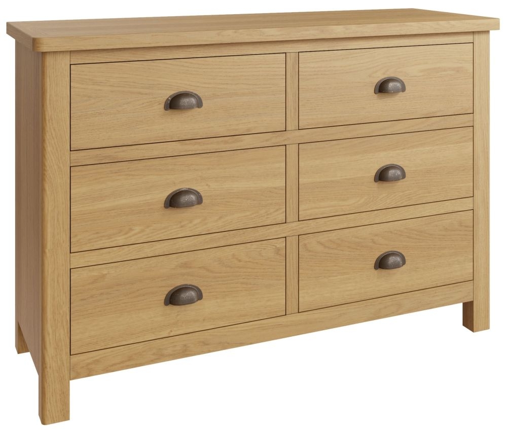 Product photograph of Hampton Rustic Oak 6 Drawer Chest from Choice Furniture Superstore.
