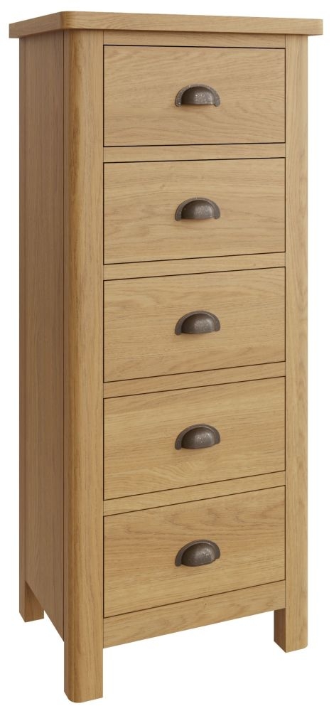 Product photograph of Hampton Rustic Oak 5 Drawer Tall Chest from Choice Furniture Superstore.