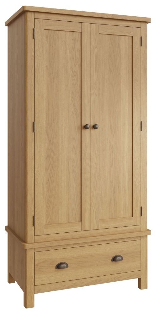 Product photograph of Hampton Rustic Oak 2 Door 1 Drawer Wardrobe from Choice Furniture Superstore.