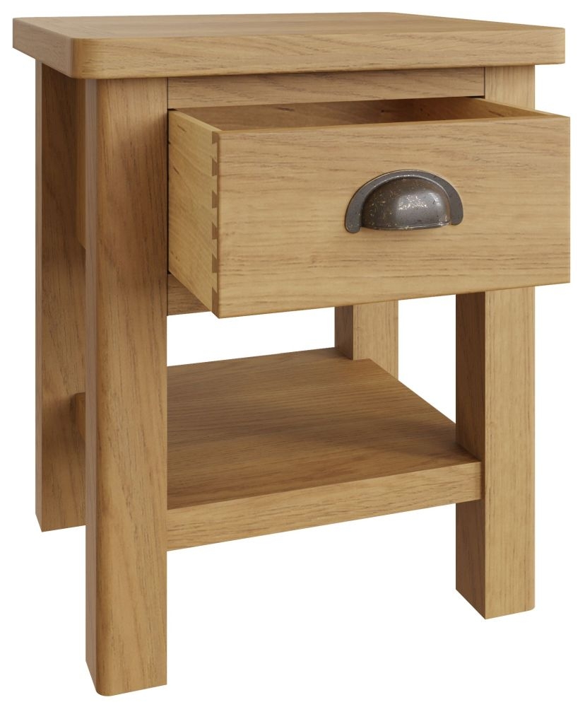 Product photograph of Hampton Rustic Oak 1 Drawer Lamp Table from Choice Furniture Superstore.