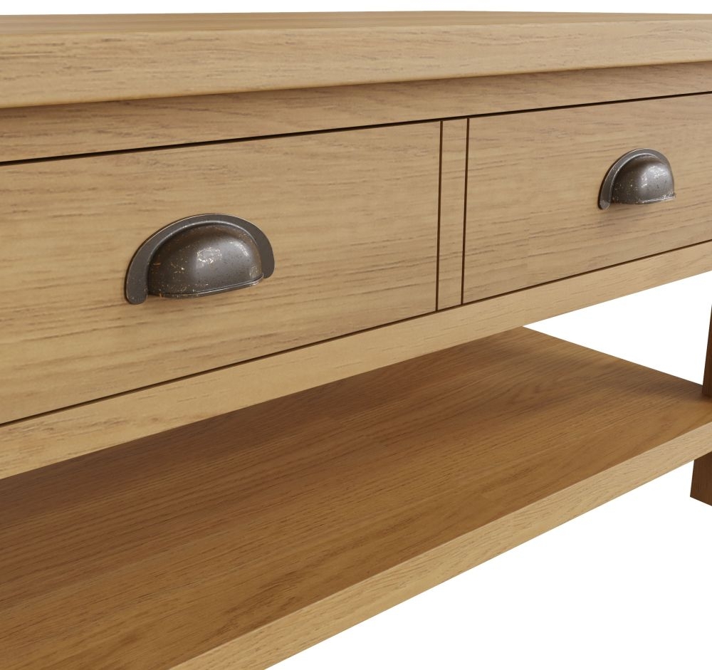 Hampton Rustic Oak 2 Drawer Coffee Table CFS Furniture UK