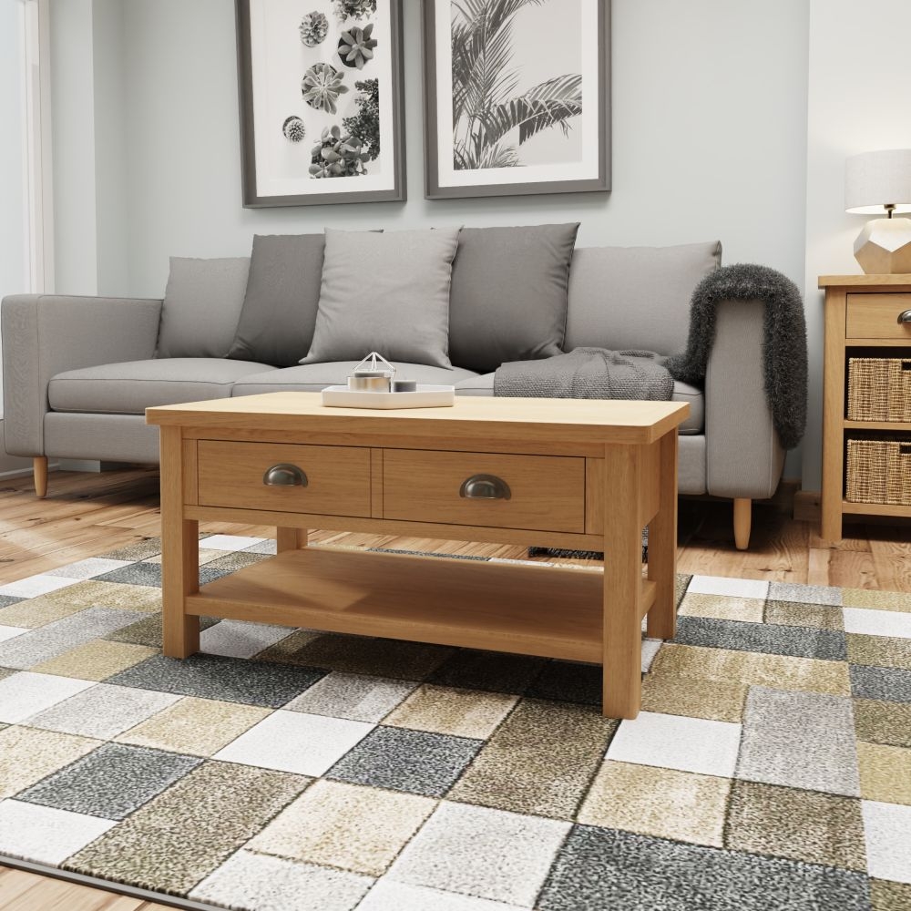 Hampton Rustic Oak 2 Drawer Coffee Table CFS Furniture UK