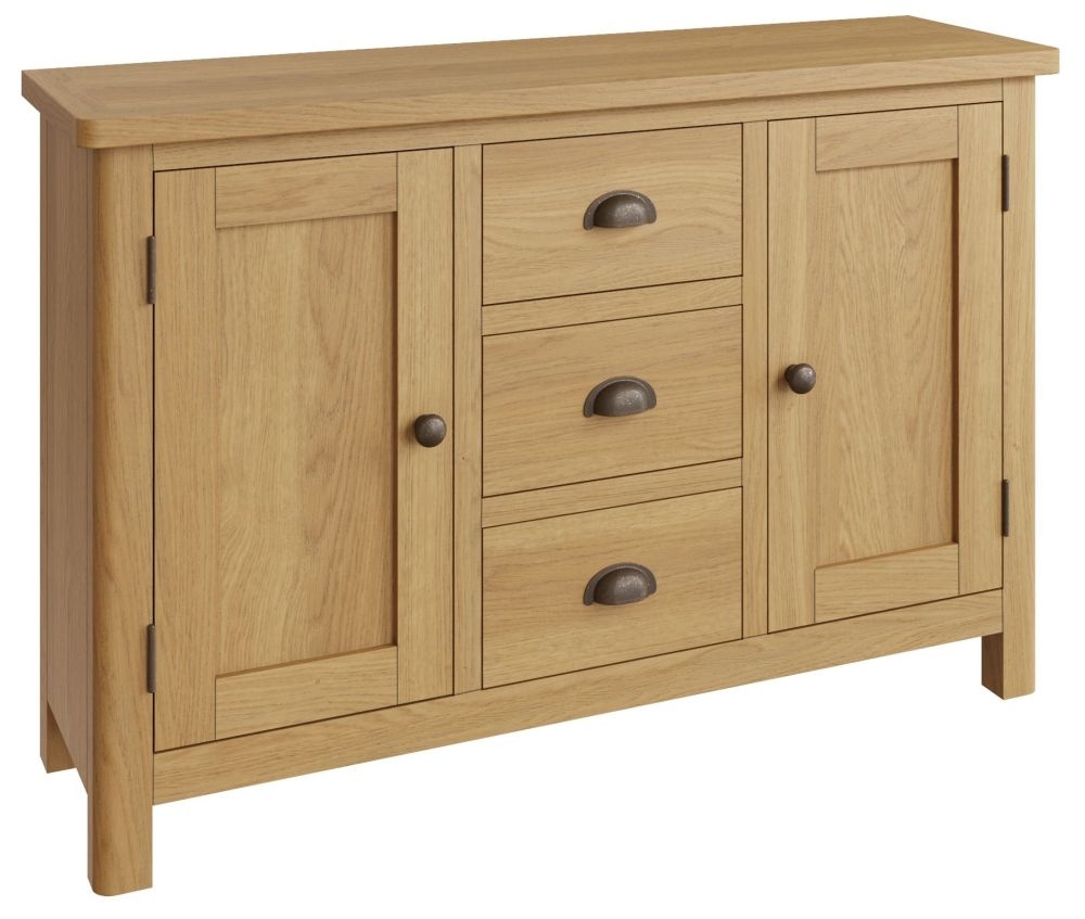 Product photograph of Hampton Rustic Oak 2 Door 3 Drawer Medium Sideboard from Choice Furniture Superstore.