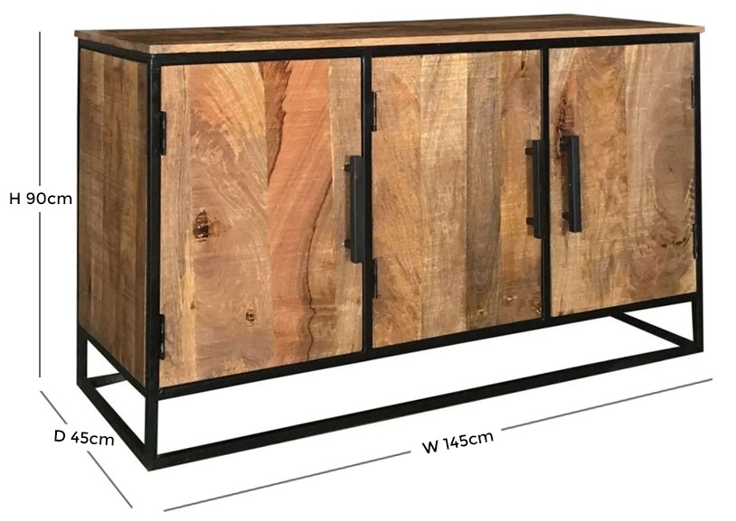 Product photograph of Kumily Mango Wood And Iron Large Sideboard from Choice Furniture Superstore.