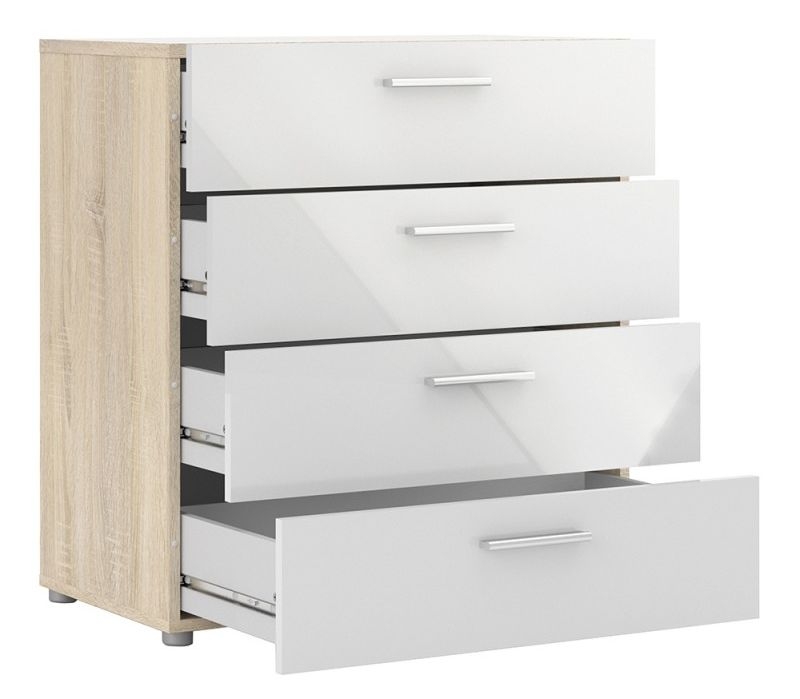 Product photograph of Pepe Chest Of 4 Drawer In Oak With White High Gloss from Choice Furniture Superstore.