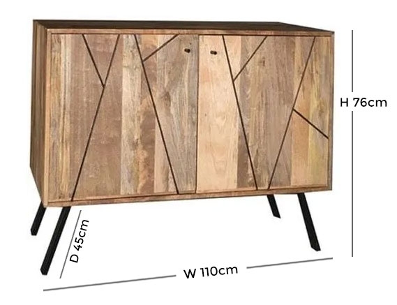 Product photograph of Amar Mango Wood 110cm Small Sideboard With Geomatric Pattern from Choice Furniture Superstore.