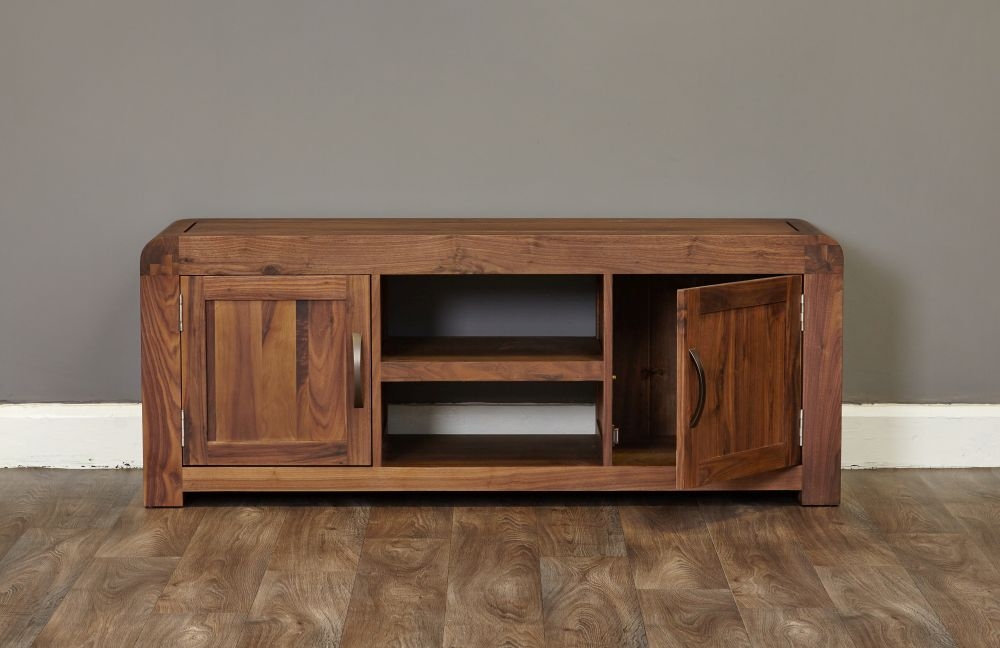 Product photograph of Shiro Walnut 2 Door Tv Cabinet from Choice Furniture Superstore.