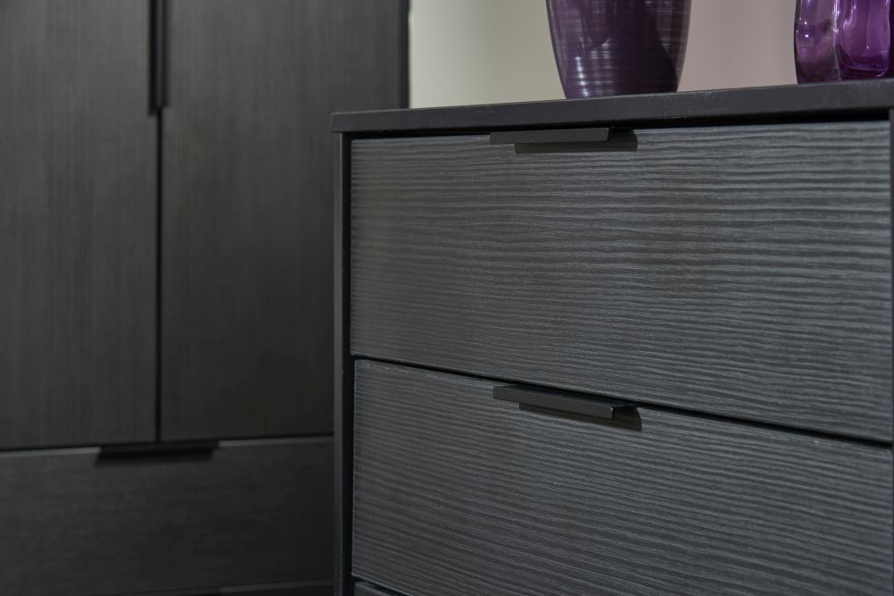 Product photograph of Hong Kong Black 3 Drawer Midi Chest With Wooden Legs from Choice Furniture Superstore.
