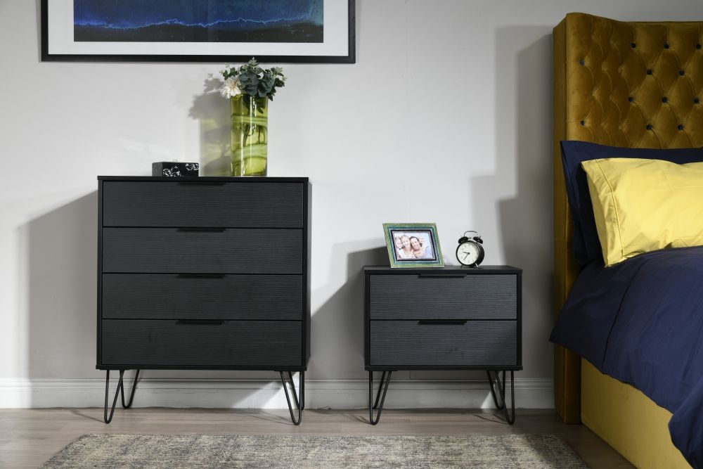 Product photograph of Hong Kong Black 4 Drawer Chest With Hairpin Legs from Choice Furniture Superstore.