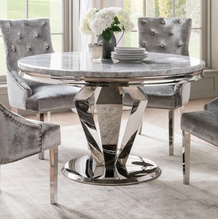 Product photograph of Vida Living Arturo 130cm Grey Marble Round Dining Table from Choice Furniture Superstore.