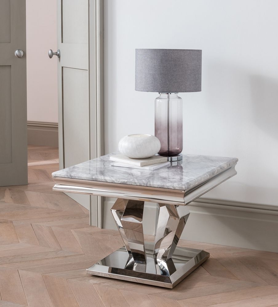 Product photograph of Vida Living Arturo Grey Marble Lamp Table from Choice Furniture Superstore.