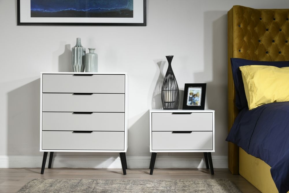 Product photograph of Hong Kong 4 Drawer Chest With Wooden Legs - Kaschmir And White from Choice Furniture Superstore.