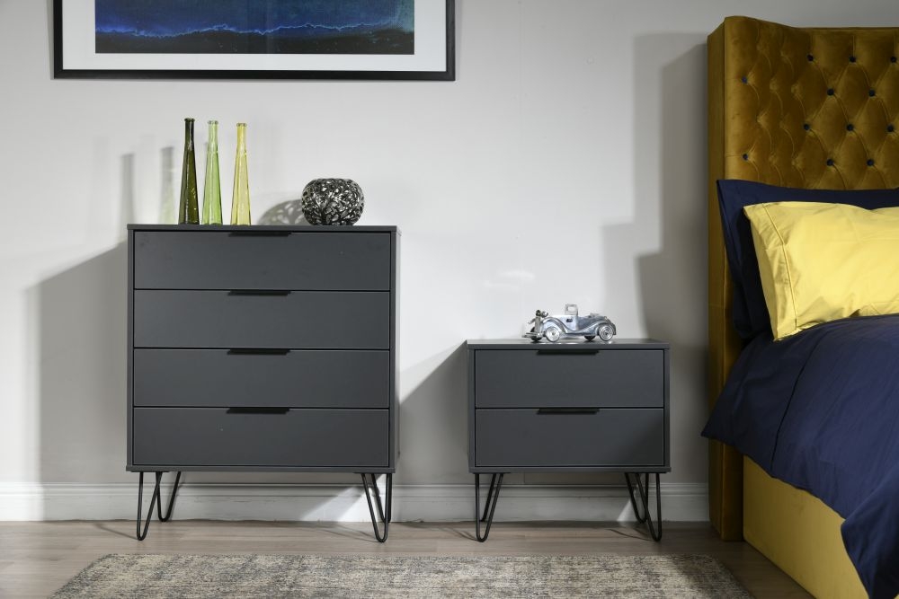 Product photograph of Hong Kong 4 Drawer Chest With Hairpin Legs - Graphite from Choice Furniture Superstore.