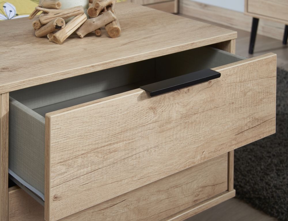 Product photograph of Hong Kong 3 Drawer Midi Chest With Wooden Legs - Nebraska Oak from Choice Furniture Superstore.