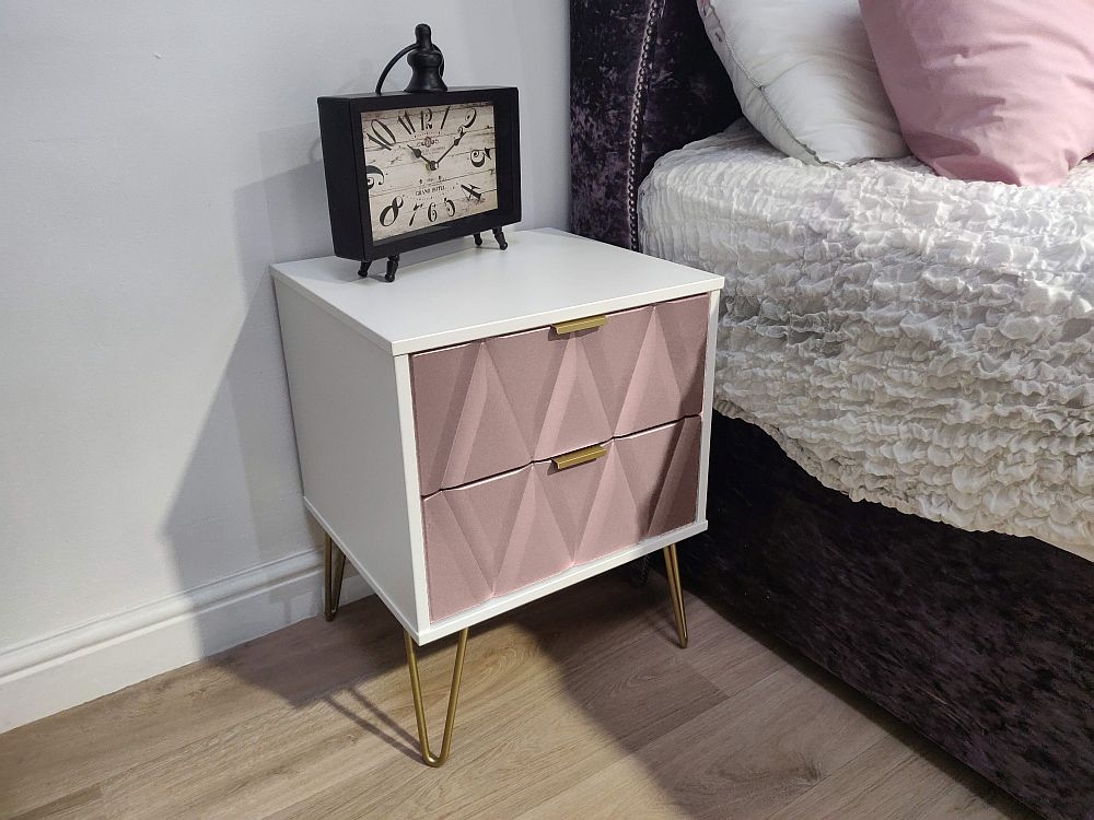 Product photograph of Diamond 2 Drawer Bedside Cabinet With Hairpin Legs from Choice Furniture Superstore.
