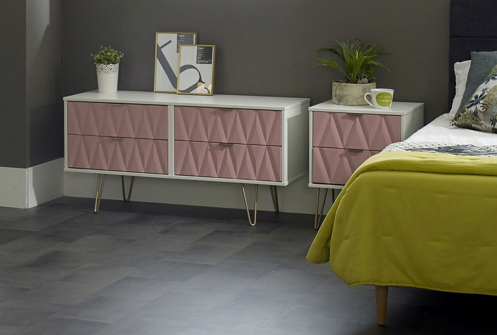 Product photograph of Diamond Bed Box With Hairpin Legs - Kobe Pink And White from Choice Furniture Superstore.