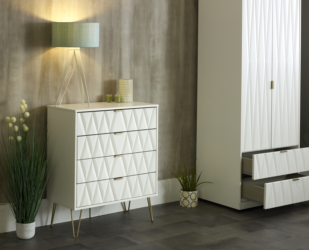 Product photograph of Diamond 4 Drawer Chest With Hairpin Legs - White from Choice Furniture Superstore.