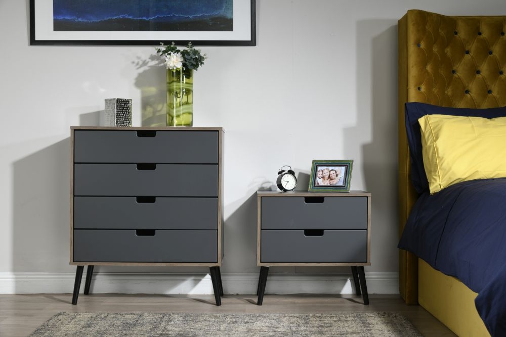 Product photograph of Shanghai Graphite 4 Drawer Chest With Wooden Legs from Choice Furniture Superstore.