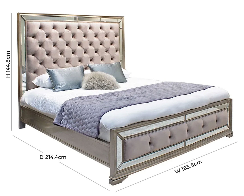 Product photograph of Vida Living Jessica Champagne Mirrored Velvet Bed from Choice Furniture Superstore.