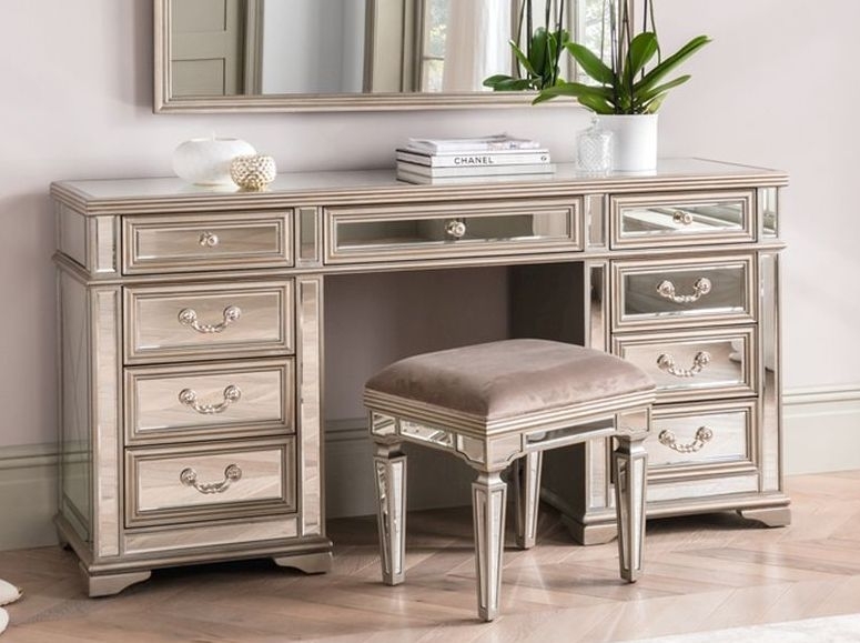 Product photograph of Vida Living Jessica Champagne Mirrored Dressing Table from Choice Furniture Superstore.