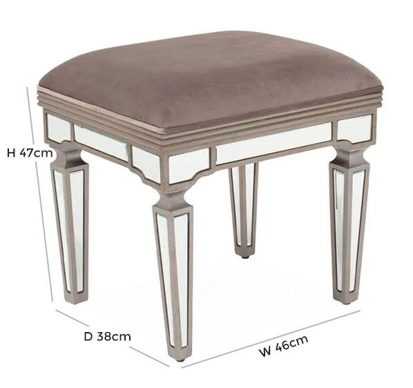 Product photograph of Vida Living Jessica Champagne Mirrored Dressing Table Stool from Choice Furniture Superstore.