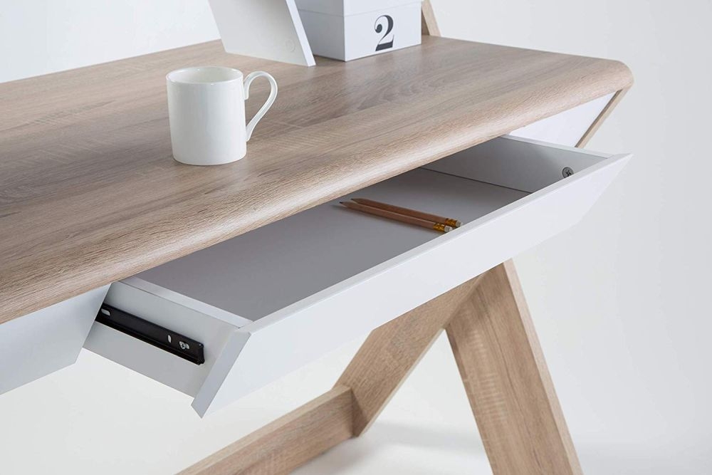 Product photograph of Alphason Aspen Light Oak Trestle Desk from Choice Furniture Superstore.