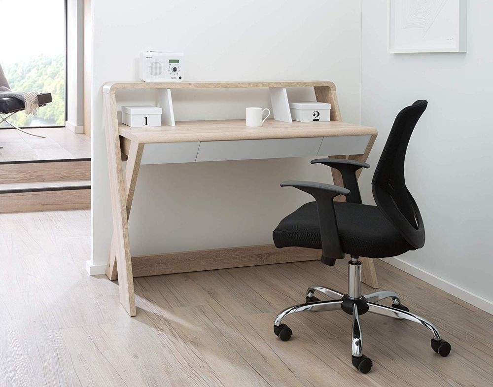 Product photograph of Alphason Aspen Light Oak Trestle Desk from Choice Furniture Superstore.
