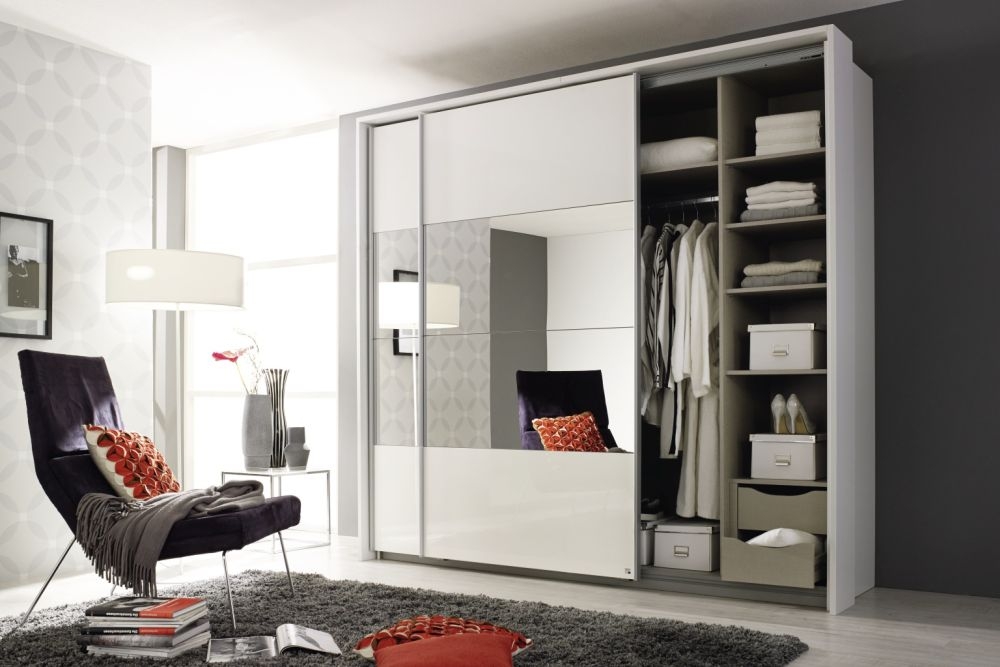 Product photograph of Quadra Sliding Wardrobe With High Gloss And Part Mirror Front from Choice Furniture Superstore.