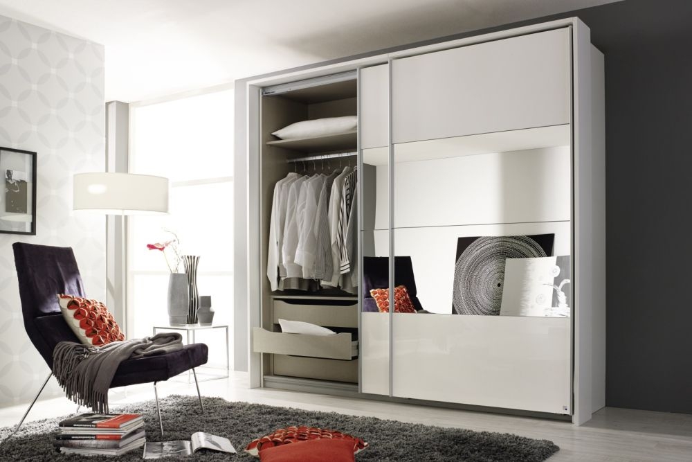 Product photograph of Quadra Sliding Wardrobe With High Gloss And Part Mirror Front from Choice Furniture Superstore.