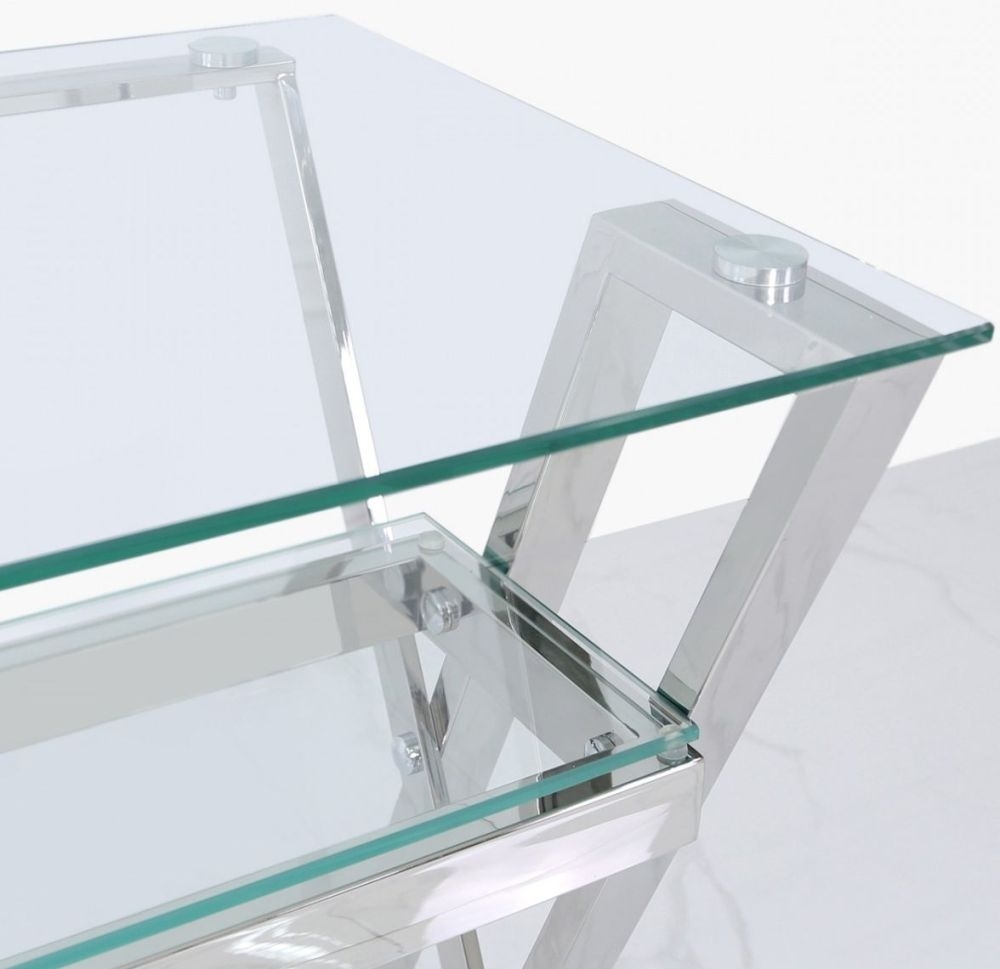 Product photograph of Dylan Cross Frame Desk - Glass And Chrome from Choice Furniture Superstore.