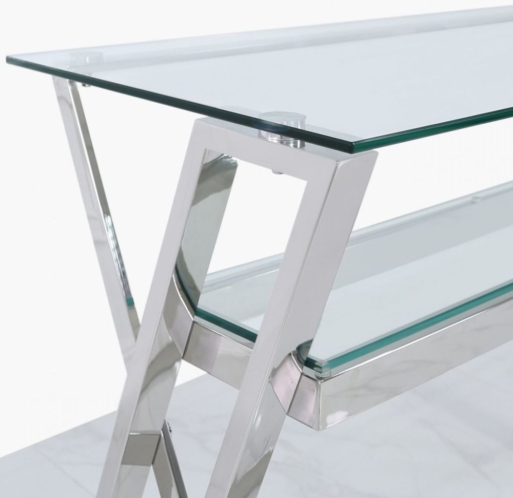 Product photograph of Dylan Cross Frame Desk - Glass And Chrome from Choice Furniture Superstore.