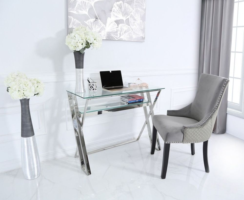 Product photograph of Dylan Cross Frame Desk - Glass And Chrome from Choice Furniture Superstore.