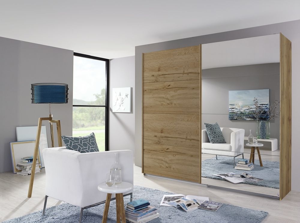 Product photograph of Quadra Sliding Wardrobe With Decor And Mirror Front from Choice Furniture Superstore.