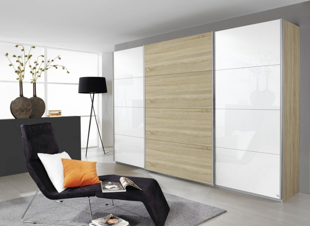 Product photograph of Quadra Sliding Wardrobe With High Gloss And Decor Front from Choice Furniture Superstore.
