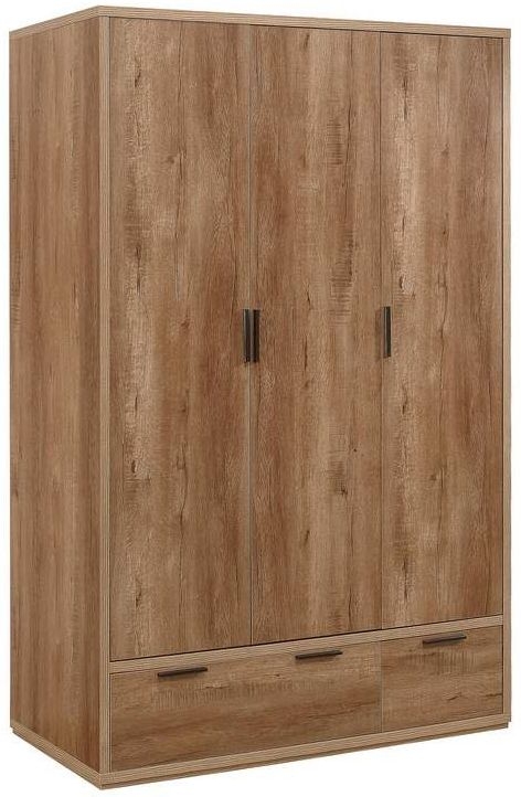 Product photograph of Stockwell Rustic Oak Effect 3 Door Wardrobe - 2 Drawers from Choice Furniture Superstore.