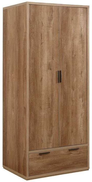 Product photograph of Stockwell Rustic Oak Effect 2 Door Wardrobe - 1 Drawer from Choice Furniture Superstore.