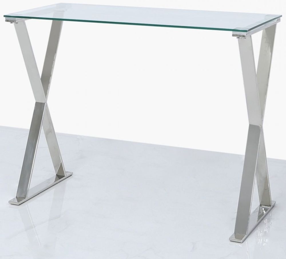 Product photograph of Taylor Cross Frame Desk - Glass And Chrome from Choice Furniture Superstore.