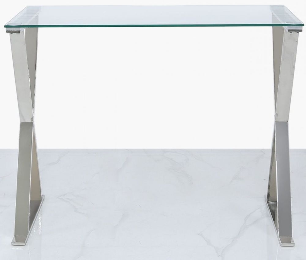 Product photograph of Taylor Cross Frame Desk - Glass And Chrome from Choice Furniture Superstore.