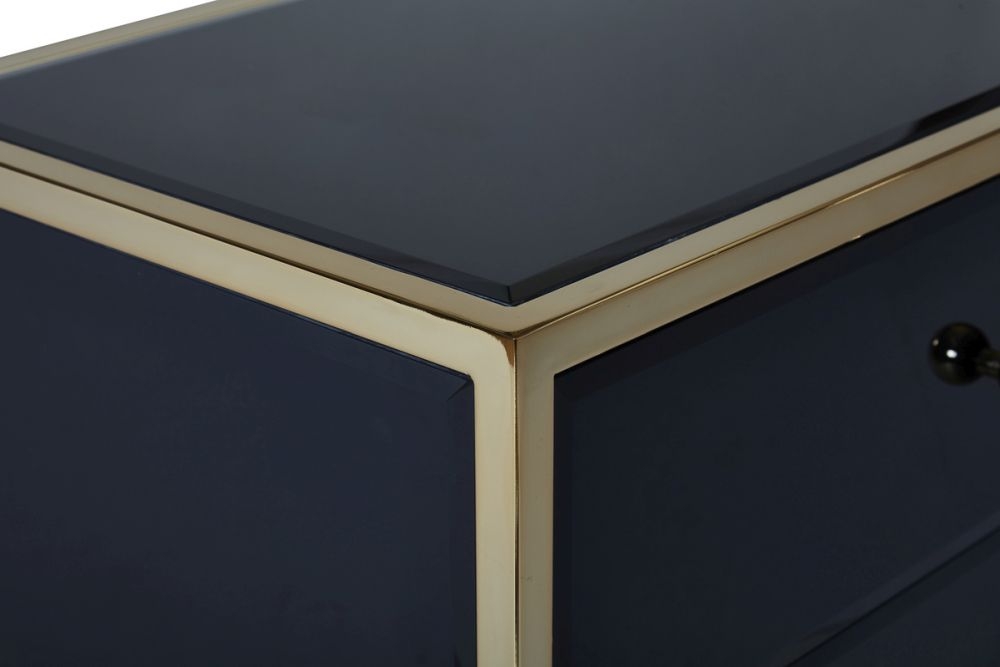 Product photograph of Fenwick Black Glass And Gold Metal Bedside Cabinet from Choice Furniture Superstore.