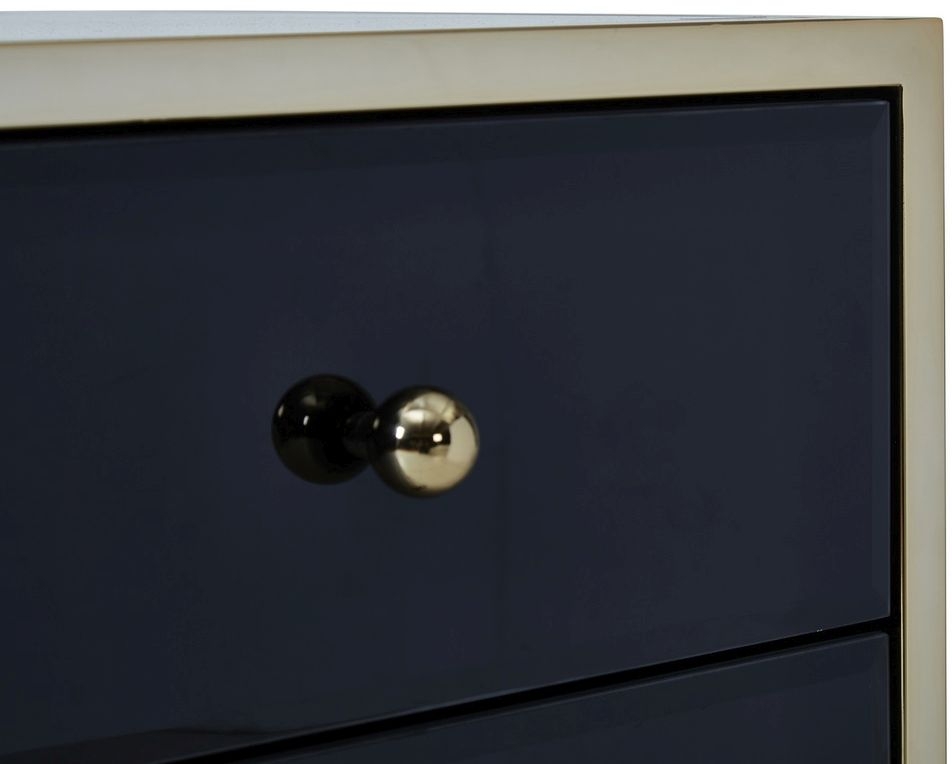 Product photograph of Fenwick Black Glass 4 Drawer Chest - Gold Trim from Choice Furniture Superstore.