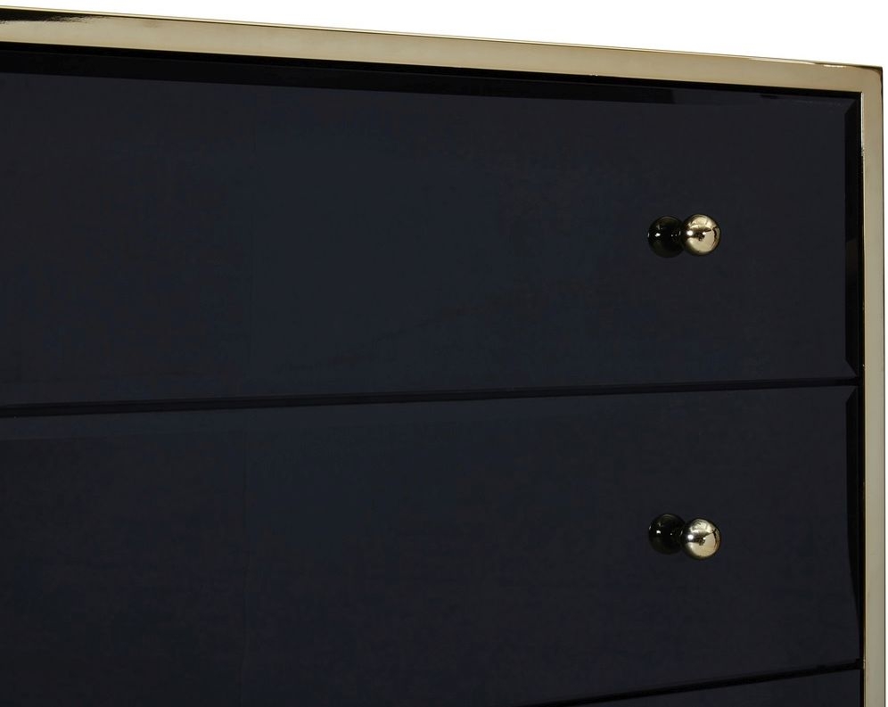 Product photograph of Fenwick Black Glass 4 Drawer Chest - Gold Trim from Choice Furniture Superstore.