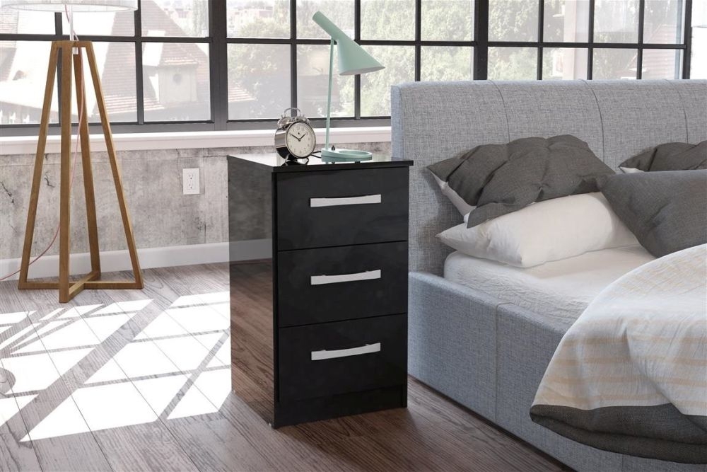 Product photograph of Lynx Black 3 Drawer Bedside Cabinet from Choice Furniture Superstore.