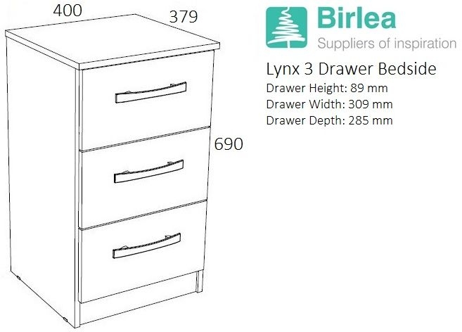 Product photograph of Lynx Black 3 Drawer Bedside Cabinet from Choice Furniture Superstore.