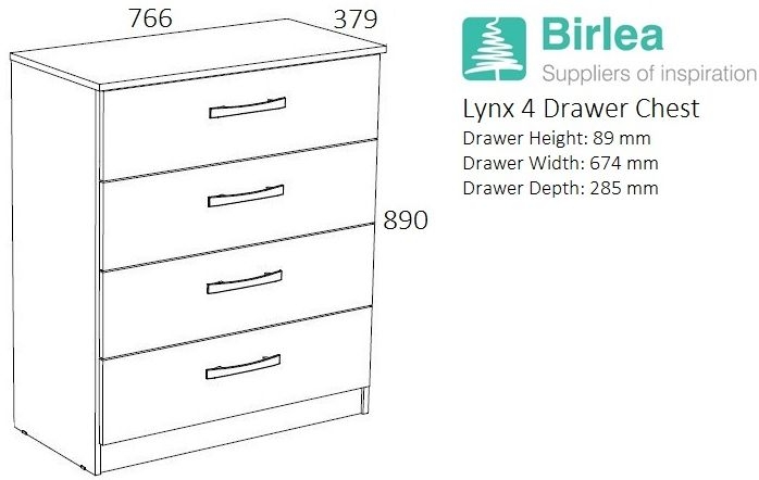 Product photograph of White Lynx 4 Drawer Chest from Choice Furniture Superstore.