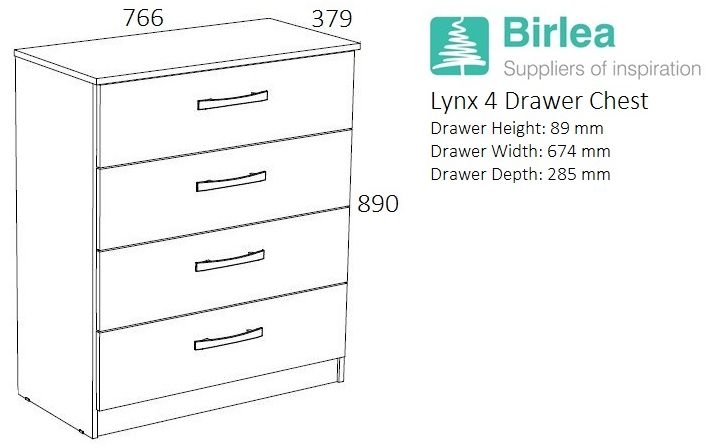 Product photograph of Birlea Lynx 4 Drawer Small Chest - White And Grey from Choice Furniture Superstore.