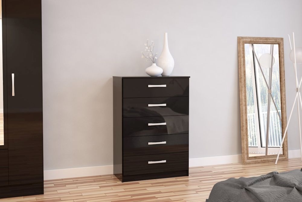 Product photograph of Birlea Lynx Black 5 Drawer Medium Chest from Choice Furniture Superstore.