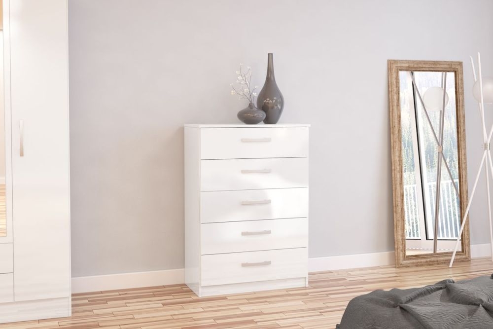 Product photograph of Birlea Lynx White 5 Drawer Medium Chest from Choice Furniture Superstore.