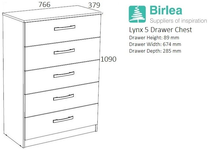 Product photograph of Birlea Lynx White 5 Drawer Medium Chest from Choice Furniture Superstore.