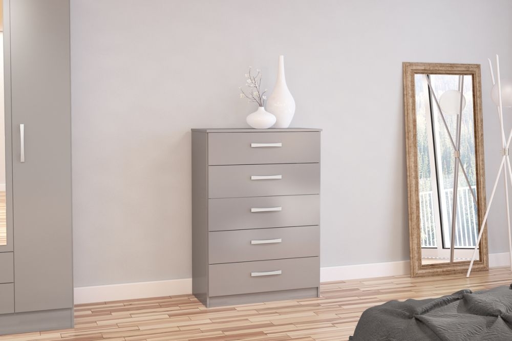 Product photograph of Lynx Grey 5 Drawer Medium Chest from Choice Furniture Superstore.